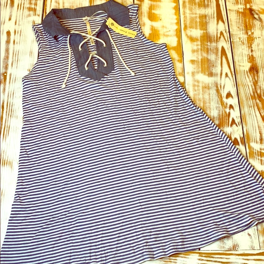 Uncle Frank Blue & White Striped Collared Sleeveless Dress Size Medium